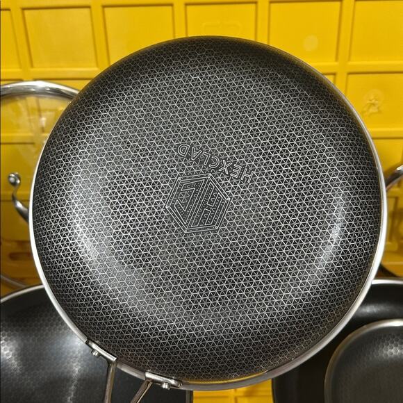 HEXCLAD 7 Piece Nonstick Stainless Steel Frying Pan Set 8 10 12" Lids Wok M $600 - Picture 8 of 10